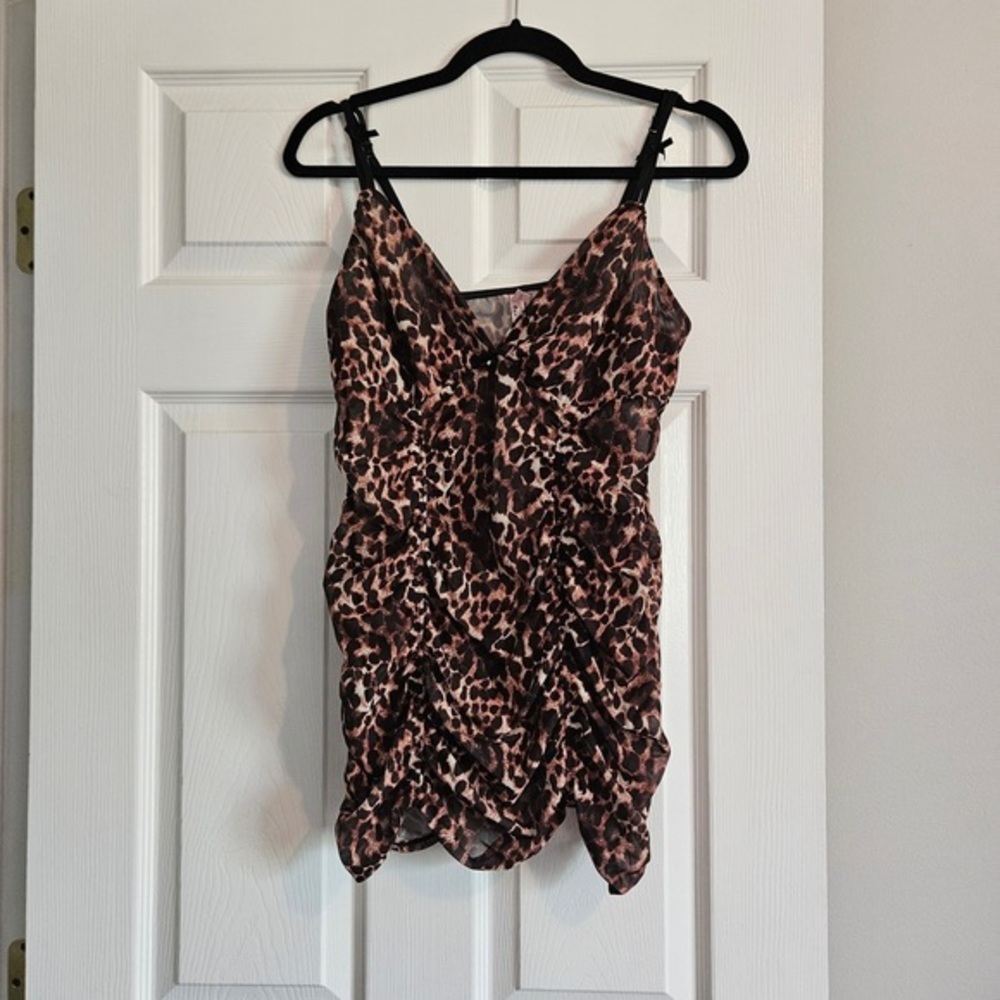 Leopard Print V-Neck Cami Tank Top - Brown